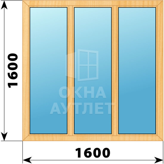 Трехстворчатое окно из сосны 1600×1600 Г-Г-Г ОА-42181