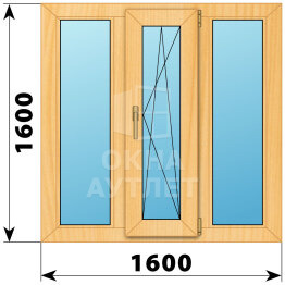 Трехстворчатое окно из сосны 1600×1600 Г-ПО-Г ОА-42496