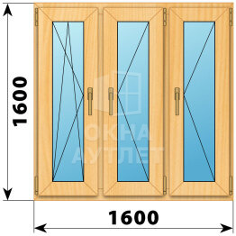 Трехстворчатое окно из сосны 1600×1600 ПO-П-П ОА-42802