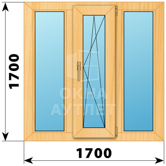 Трехстворчатое окно из сосны 1700×1700 Г-ПО-Г ОА-42586
