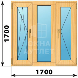 Трехстворчатое окно из сосны 1700×1700 ПO-Г-П ОА-42724