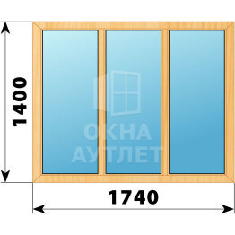 Трехстворчатое окно из сосны 1740×1400 Г-Г-Г ОА-42109