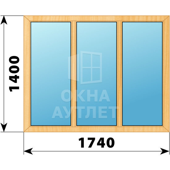 Трехстворчатое окно из сосны 1740×1400 Г-Г-Г ОА-42109