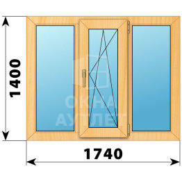 Трехстворчатое окно из сосны 1740×1400 Г-ПО-Г ОА-42430
