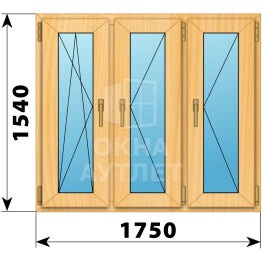 Трехстворчатое окно из сосны 1750×1540 ПO-П-П ОА-42817