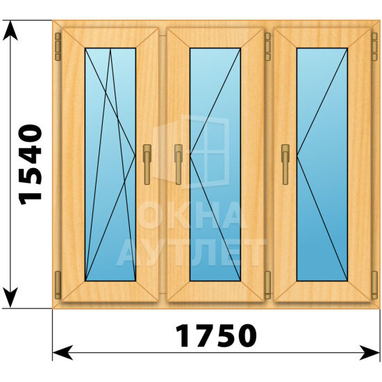 Трехстворчатое окно из сосны 1750×1540 ПO-П-П ОА-42817