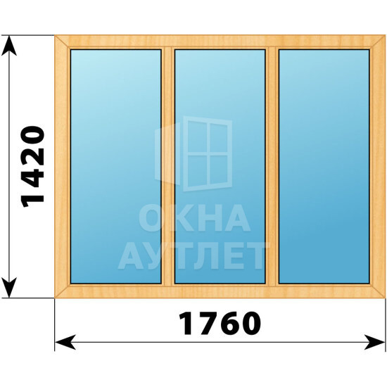 Трехстворчатое окно из сосны 1760×1420 Г-Г-Г ОА-41149