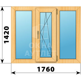 Трехстворчатое окно из сосны 1760×1420 Г-ПО-Г ОА-42439
