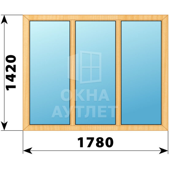 Трехстворчатое окно из сосны 1780×1420 Г-Г-Г ОА-42133