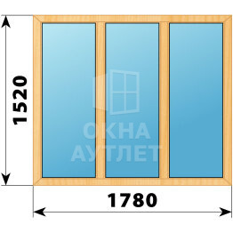 Трехстворчатое окно из сосны 1780×1520 Г-Г-Г ОА-42202