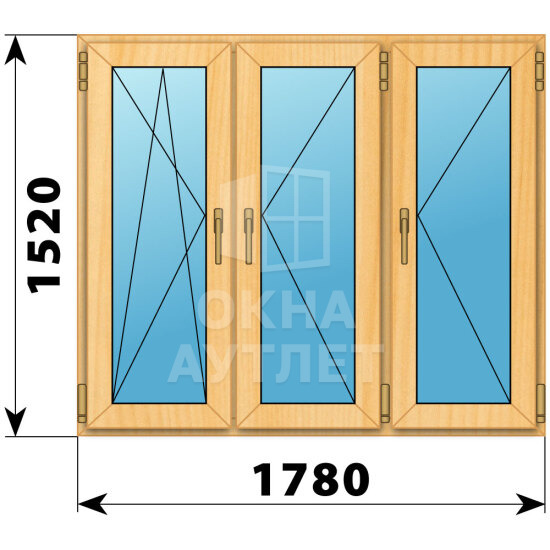 Трехстворчатое окно из сосны 1780×1520 ПO-П-П ОА-43503