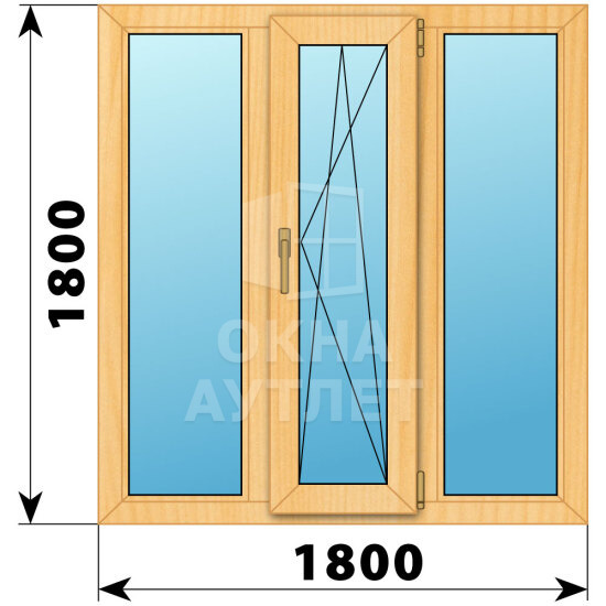 Трехстворчатое окно из сосны 1800×1800 Г-ПО-Г ОА-42667