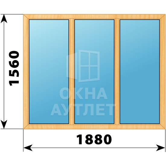 Трехстворчатое окно из сосны 1880×1560 Г-Г-Г ОА-42247