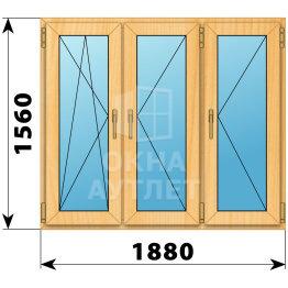 Трехстворчатое окно из сосны 1880×1560 ПO-П-П ОА-42844