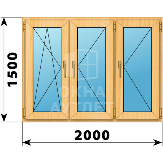 Трехстворчатое окно из сосны 2000×1500 ПO-П-П ОА-42847