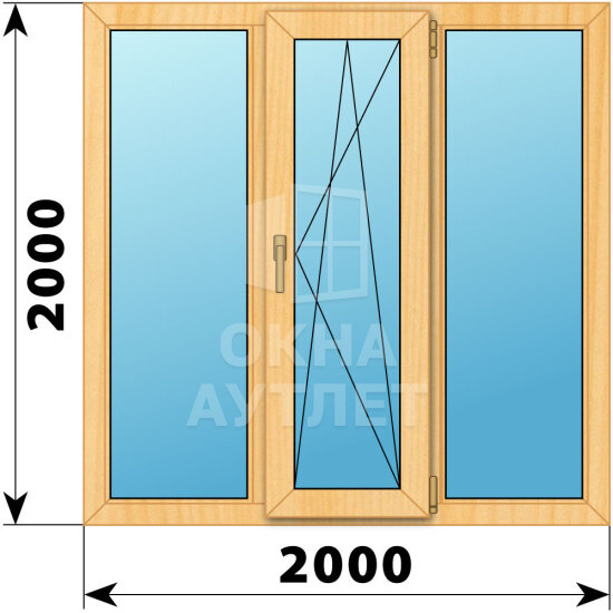 Трехстворчатое окно из сосны 2000×2000 Г-ПО-Г ОА-42805