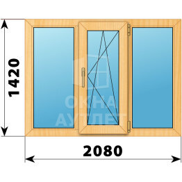 Трехстворчатое окно из сосны 2080×1420 Г-ПО-Г ОА-42535