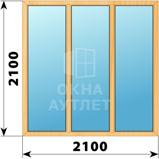 Трехстворчатое окно из сосны 2100×2100 Г-Г-Г ОА-42595
