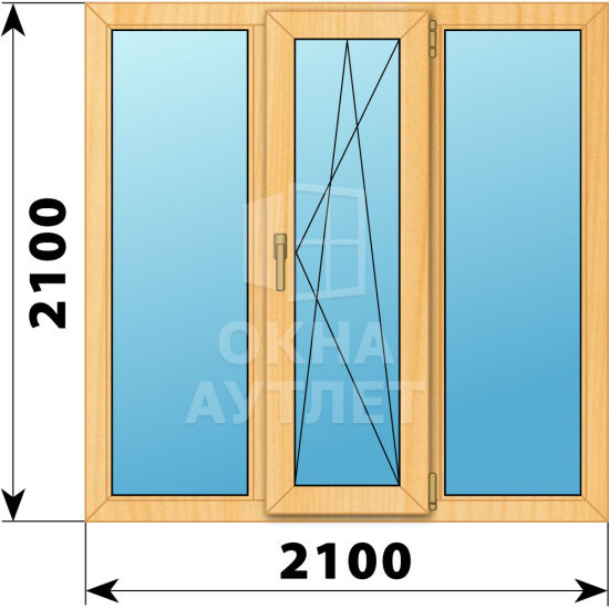 Трехстворчатое окно из сосны 2100×2100 Г-ПО-Г ОА-42856