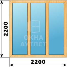 Трехстворчатое окно из сосны 2200×2200 Г-Г-Г ОА-42673