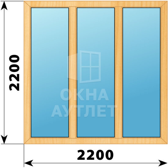 Трехстворчатое окно из сосны 2200×2200 Г-Г-Г ОА-42673