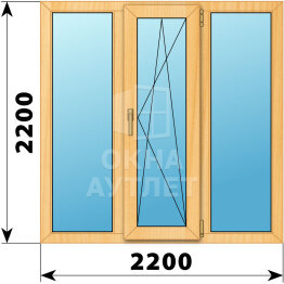 Трехстворчатое окно из сосны 2200×2200 Г-ПО-Г ОА-41101