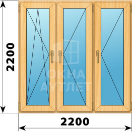 Трехстворчатое окно из сосны 2200×2200 ПO-П-П ОА-43081