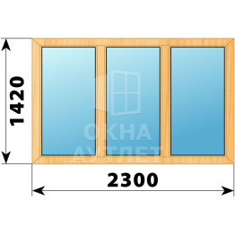 Трехстворчатое окно из сосны 2300×1420 Г-Г-Г ОА-42295