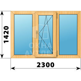 Трехстворчатое окно из сосны 2300×1420 Г-ПО-Г ОА-42610