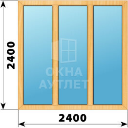 Трехстворчатое окно из сосны 2400×2400 Г-Г-Г ОА-42799