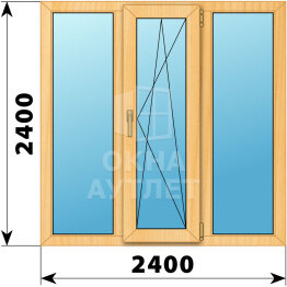 Трехстворчатое окно из сосны 2400×2400 Г-ПО-Г ОА-42997
