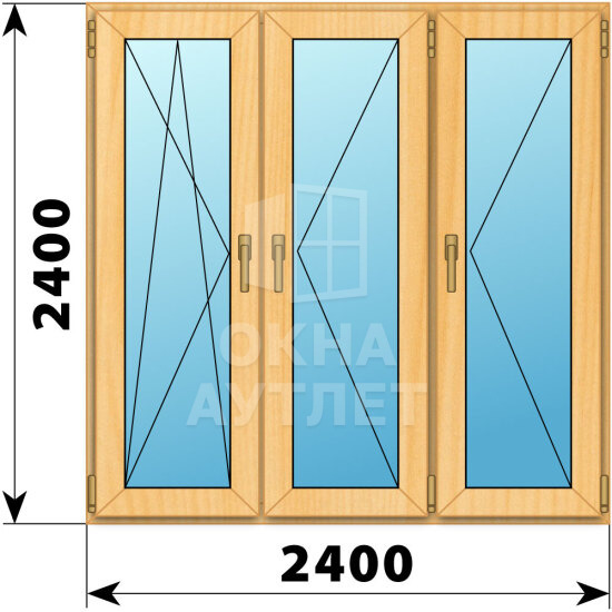 Трехстворчатое окно из сосны 2400×2400 ПO-П-П ОА-43108