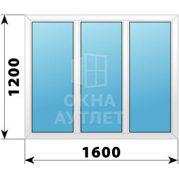 Трехстворчатое пластиковое окно 1600×1200 Г-Г-Г ОА-38899