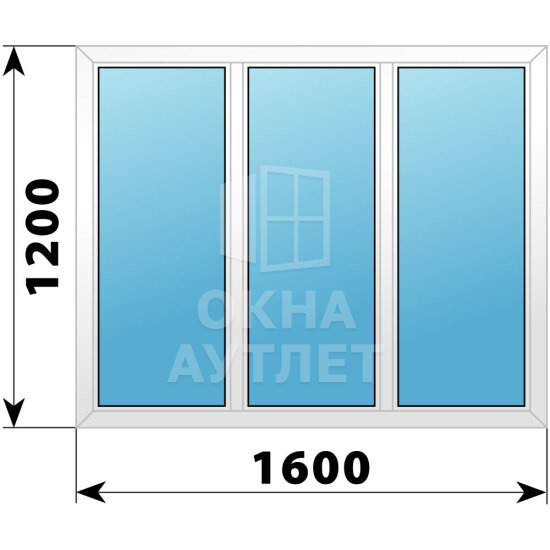 Трехстворчатое пластиковое окно 1600×1200 Г-Г-Г ОА-38899