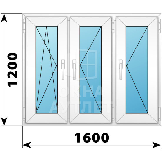 Трехстворчатое пластиковое окно 1600×1200 ПO-П-П ОА-40384