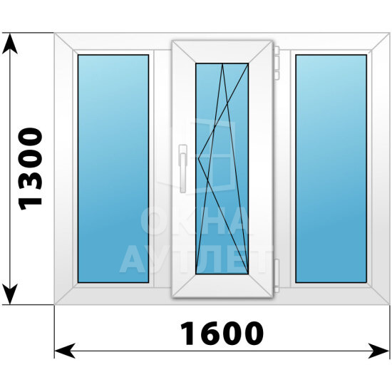 Трехстворчатое пластиковое окно 1600×1300 Г-ПО-Г ОА-40237