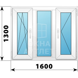 Трехстворчатое пластиковое окно 1600×1300 ПO-Г-П ОА-40429