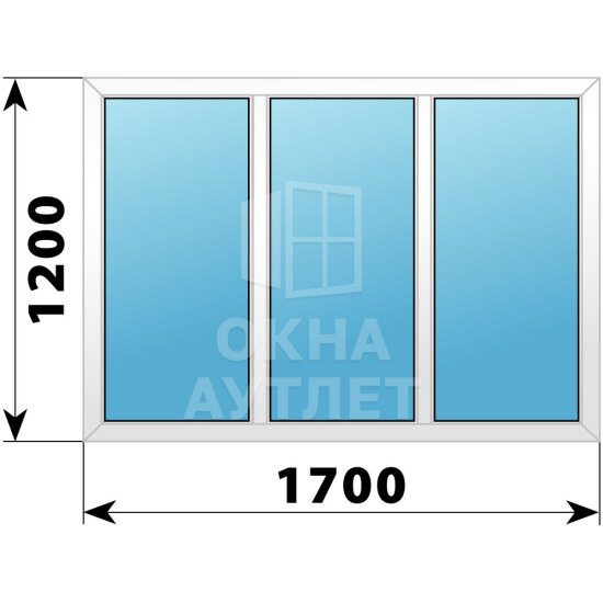 Трехстворчатое пластиковое окно 1700×1200 Г-Г-Г ОА-38929