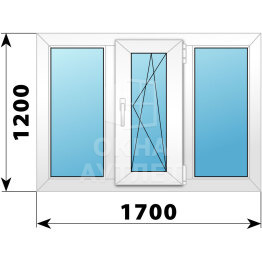 Трехстворчатое пластиковое окно 1700×1200 Г-ПО-Г ОА-40204