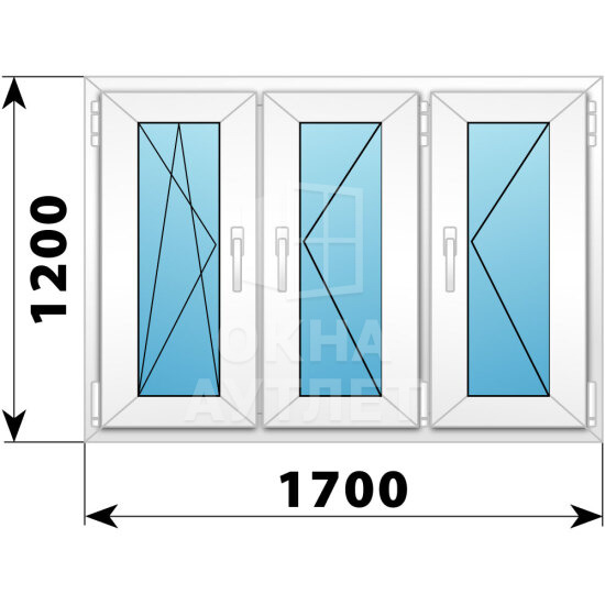 Трехстворчатое пластиковое окно 1700×1200 ПO-П-П ОА-40597