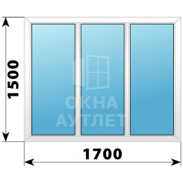 Трехстворчатое пластиковое окно 1700×1500 Г-Г-Г ОА-38198