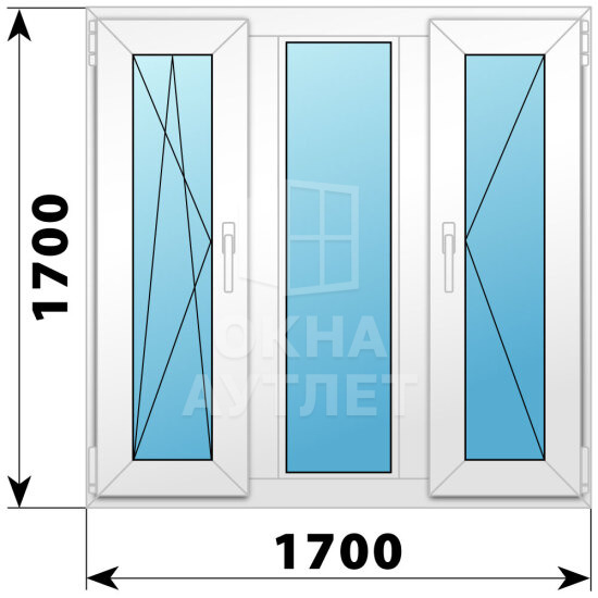 Трехстворчатое пластиковое окно 1700×1700 ПO-Г-П ОА-40714