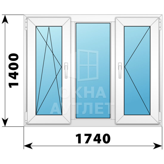Трехстворчатое пластиковое окно 1740×1400 ПO-Г-П ОА-40552