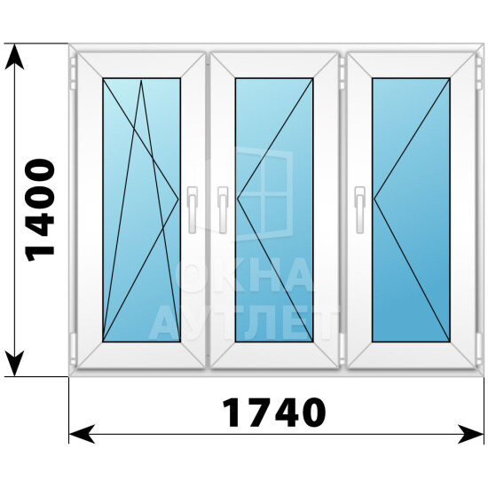 Трехстворчатое пластиковое окно 1740×1400 ПO-П-П ОА-40735