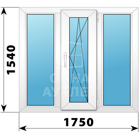 Трехстворчатое пластиковое окно 1750×1540 Г-ПО-Г ОА-38620