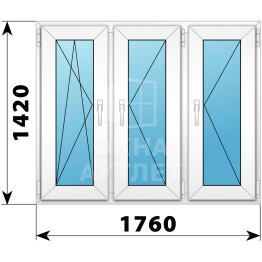 Трехстворчатое пластиковое окно 1760×1420 ПO-П-П ОА-40753