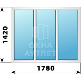 Трехстворчатое пластиковое окно 1780×1420 Г-Г-Г ОА-40009