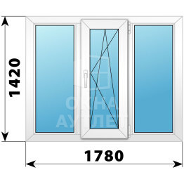 Трехстворчатое пластиковое окно 1780×1420 Г-ПО-Г ОА-40396