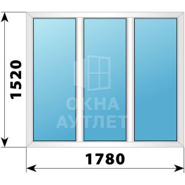 Трехстворчатое пластиковое окно 1780×1520 Г-Г-Г ОА-40066