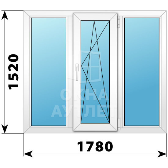 Трехстворчатое пластиковое окно 1780×1520 Г-ПО-Г ОА-40450